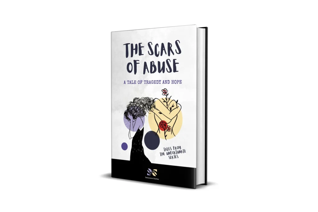 A render of one of Deliverance Charities' books, titled "The Scars of Abuse"