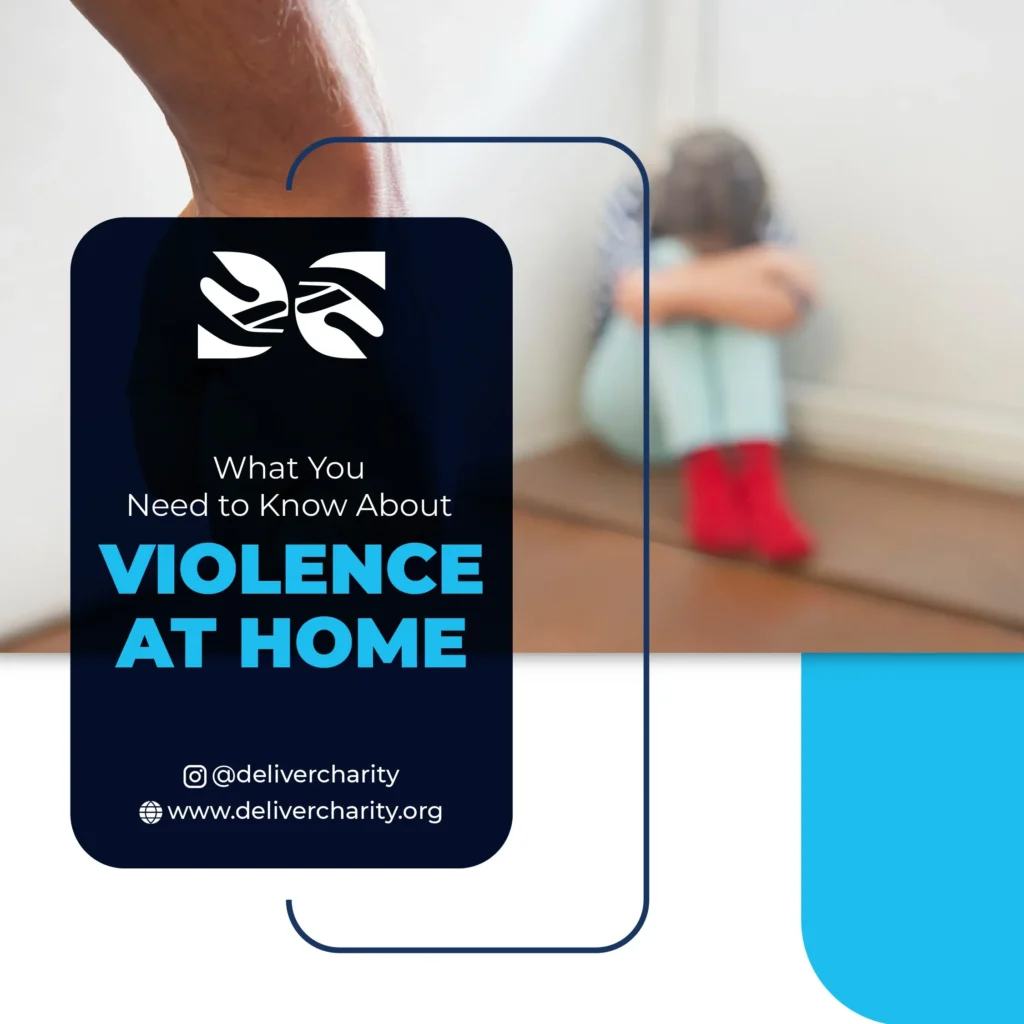 A graphic with the text "What you need to know about violence at home", with a clenched fist in the foreground, and a person sitting curled up the corner in the background